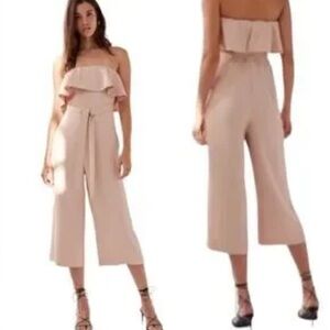 Aritzia Babaton Blush Pink Strapless Neck Ruffle Detail Flutter Jumpsuit Size 2